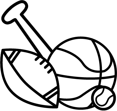 A football, bat, and tennis ball. A football, bat, and tennis ball.